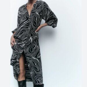 ZARA Printed Button Down Midi Dress